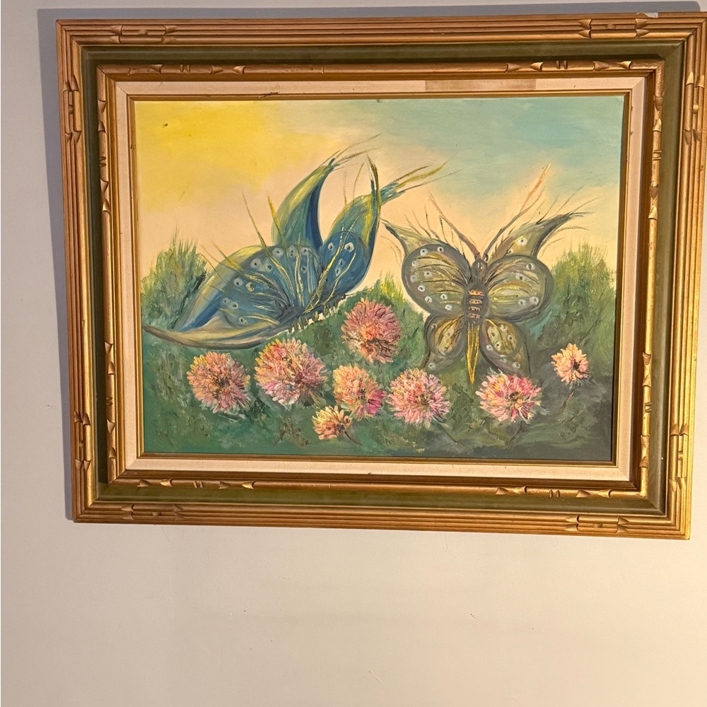Mid Century Modern Butterfly Garden Original Folk Art